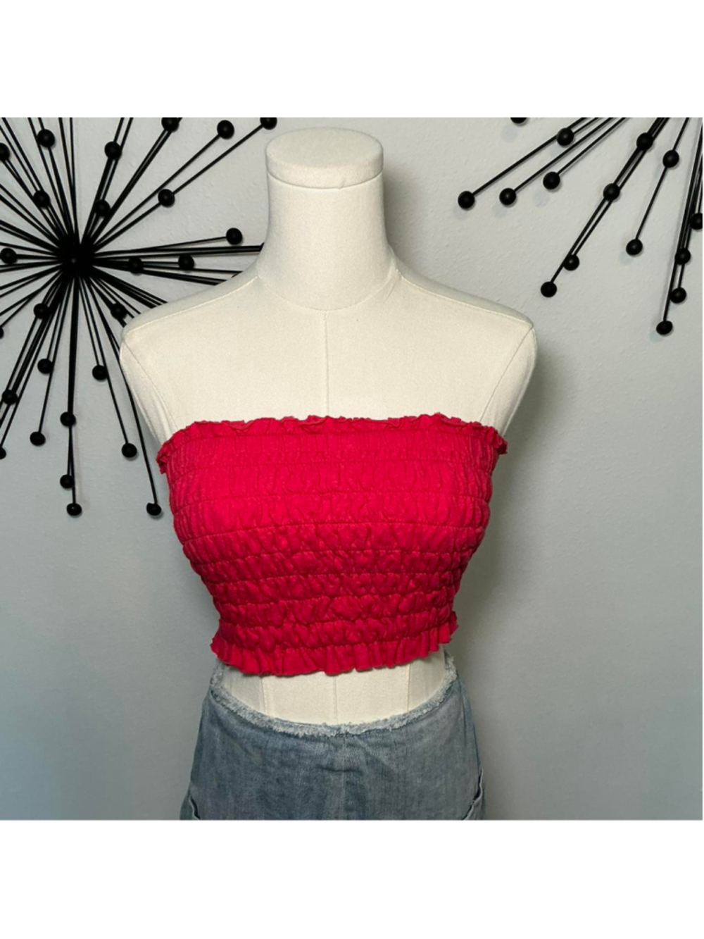 Free People hot pink smocked tube top